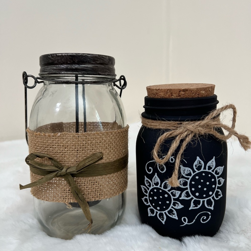 Rustic Mason Jar Candle Holders Set of 2 Burlap Farmhouse Table Decor